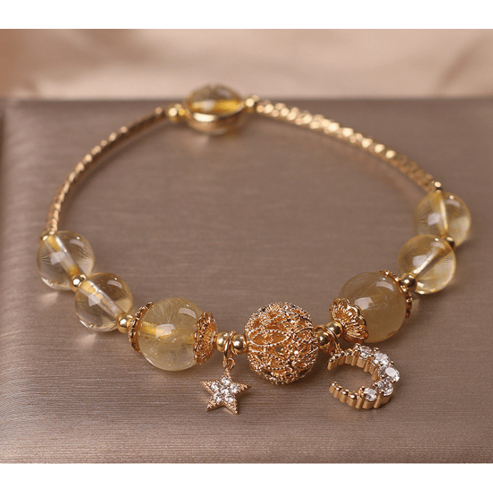 Natural Citrine Gold Gem Quartz Bracelet Women's Light Luxury Star Moon Crystal Accessories - Jointcorp