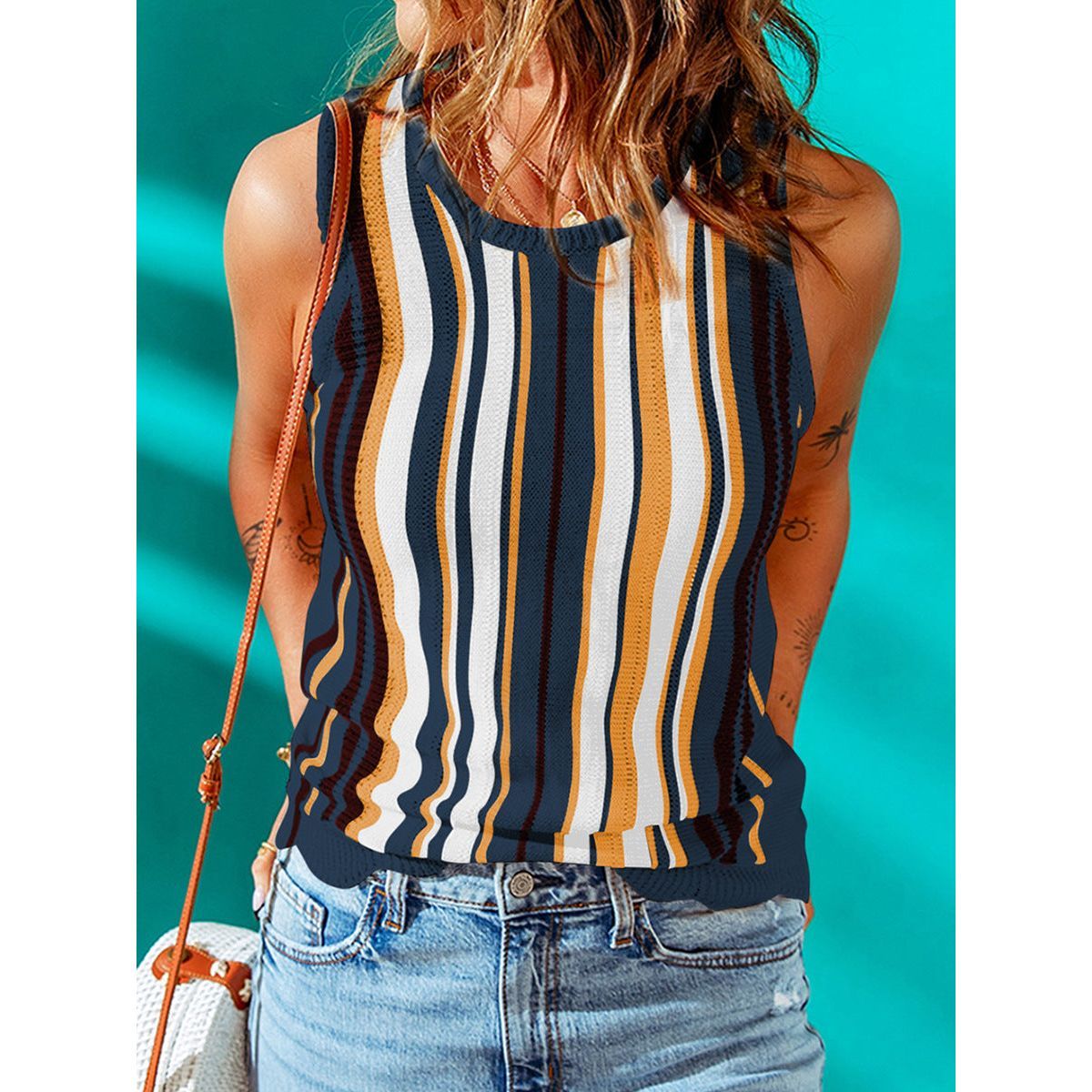 Women's Knitted Striped Sleeveless Slim Top