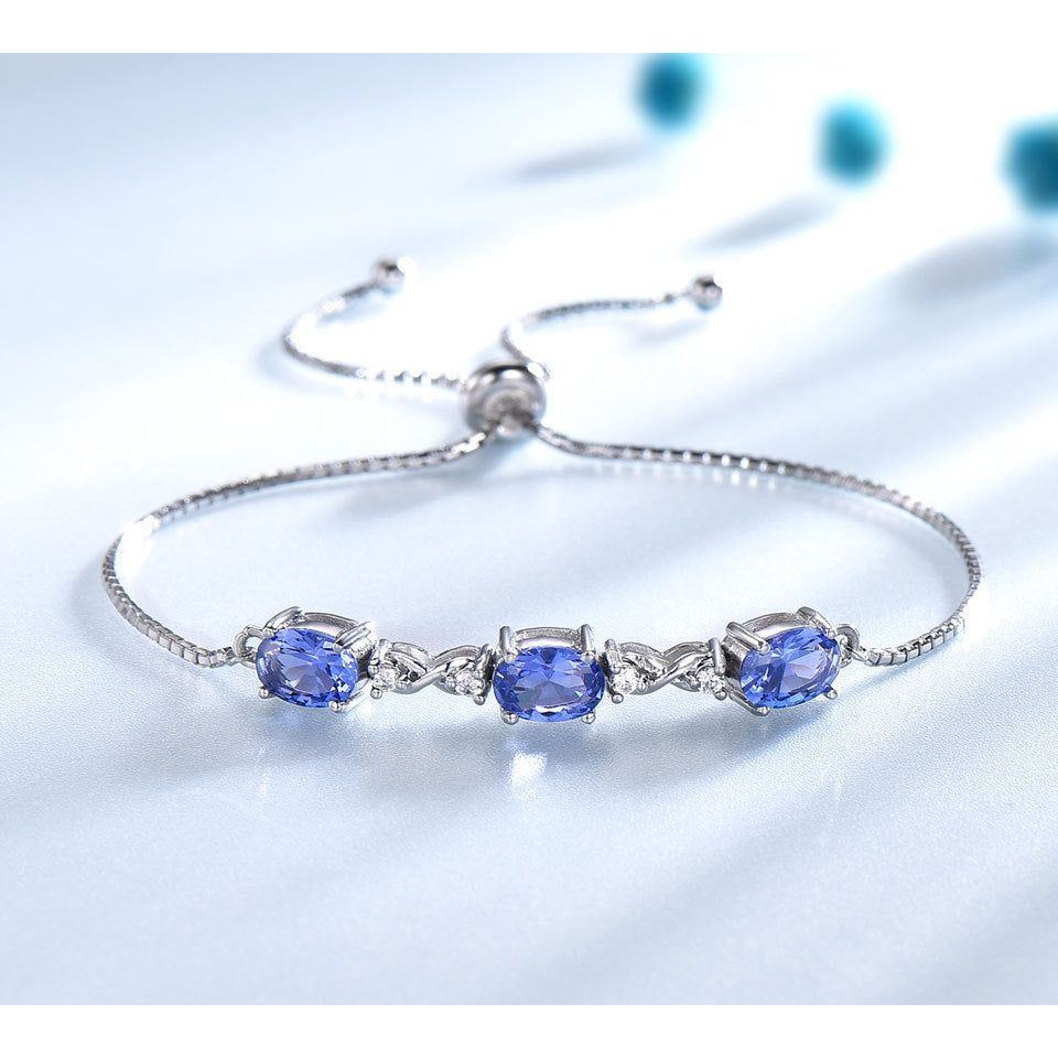 925 Sterling Silver Blue Wave Nano Tanzanite Bracelet Adjustable Women's Bracelet - Jointcorp