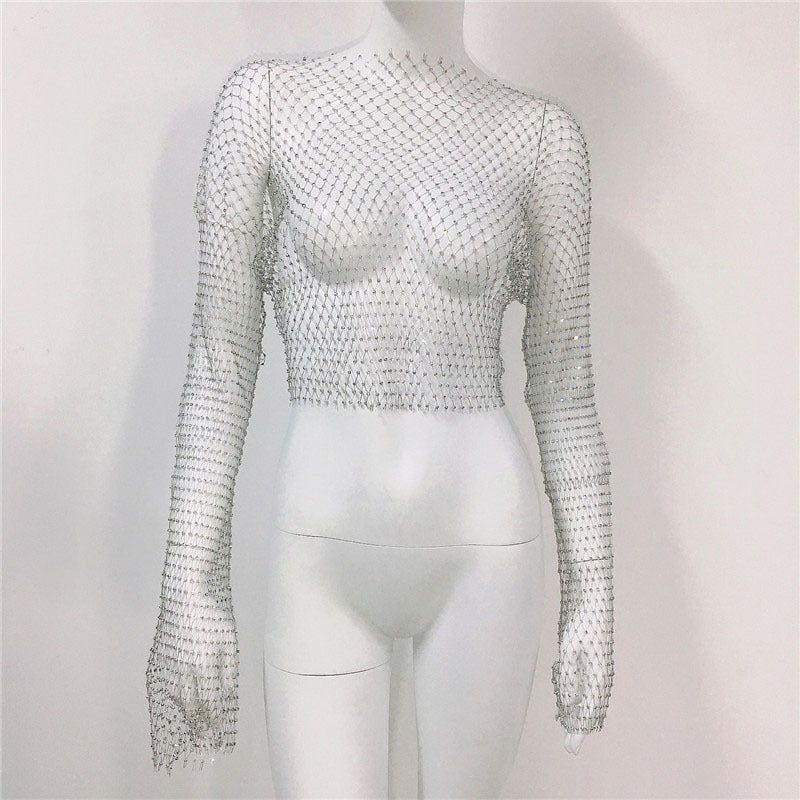 Women's Mesh Rhinestone Fishnet Top Fishnet - Jointcorp