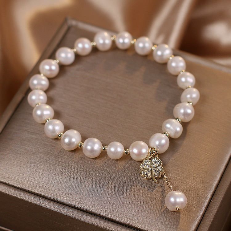 Natural Freshwater Pearl Bracelet Light Luxury Four-leaf Clover Simple Hand Jewelry - Jointcorp