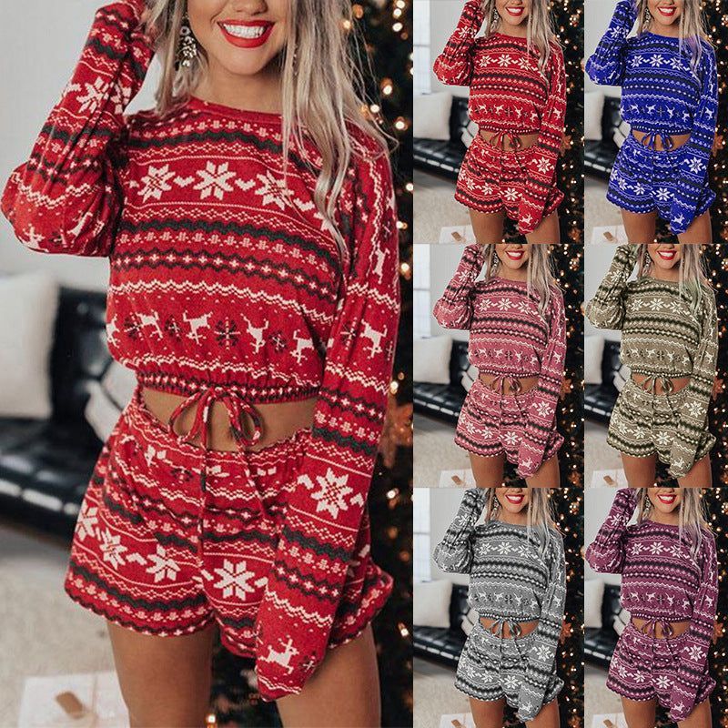 Printed Long-Sleeved Casual Christmas Home Set Pajamas Women - Jointcorp