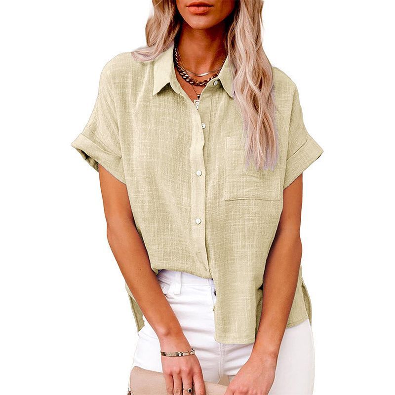 Shirt With Cotton And Linen Pockets And Short Sleeves