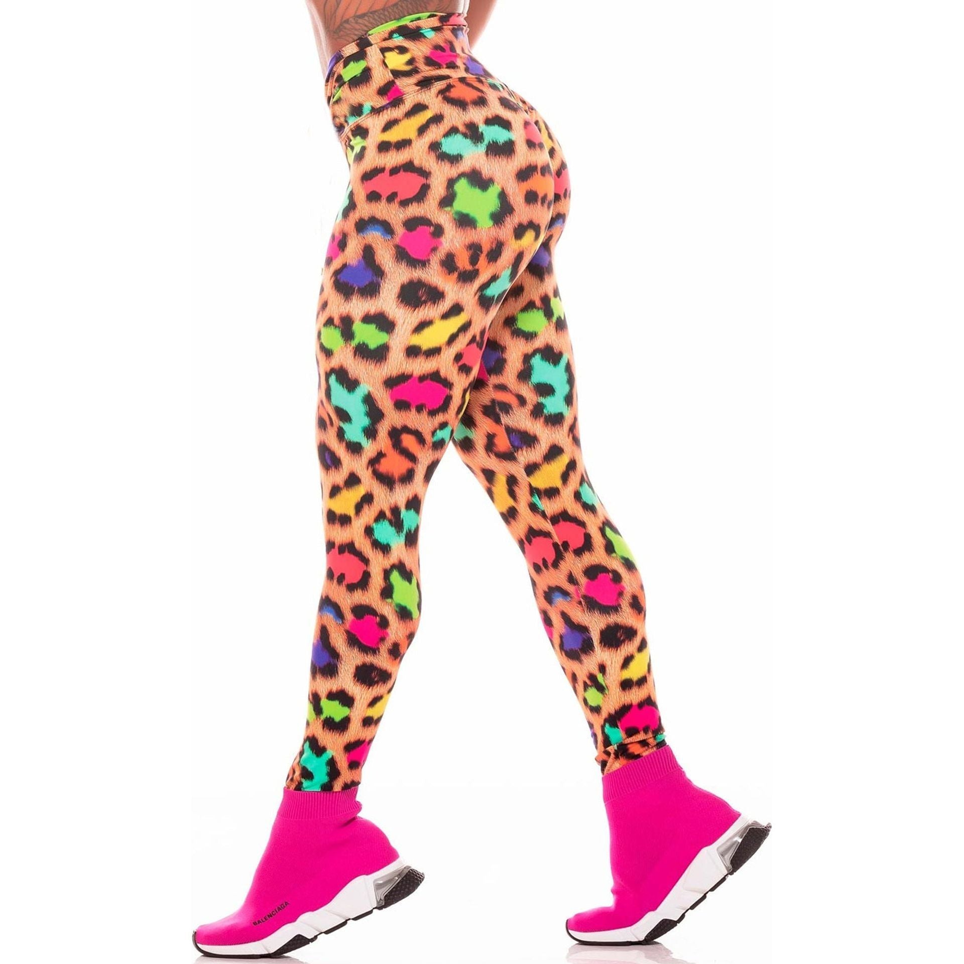 Colorful Leopard Print Moisture Wicking Yoga Pants Exercise Workout Pants Hip-showing Women Leggings - Jointcorp