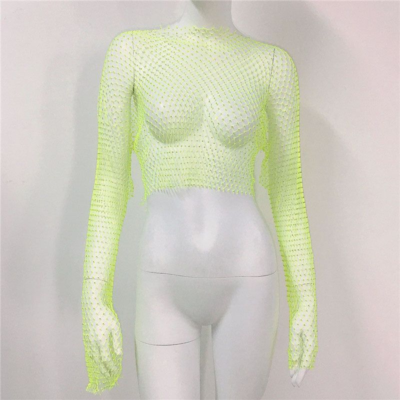 Women's Mesh Rhinestone Fishnet Top Fishnet - Jointcorp