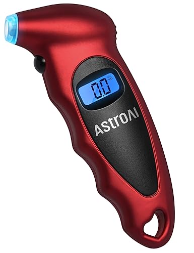 AstroAI Digital Tire Pressure Gauge 150 PSI 4 Settings for Car Truck Bicycle with Backlit LCD and Non-Slip Grip, Red