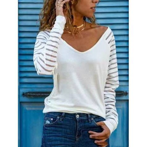 Women's Stitching Long Sleeve Top Stripes