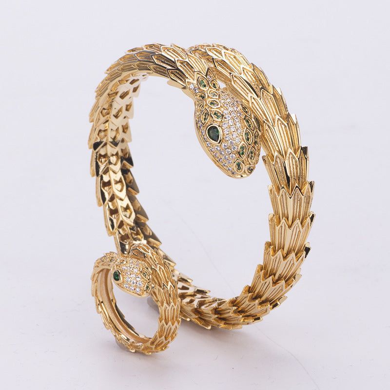 Gold Plated Inlaid Zircon Snake Bracelet - Jointcorp