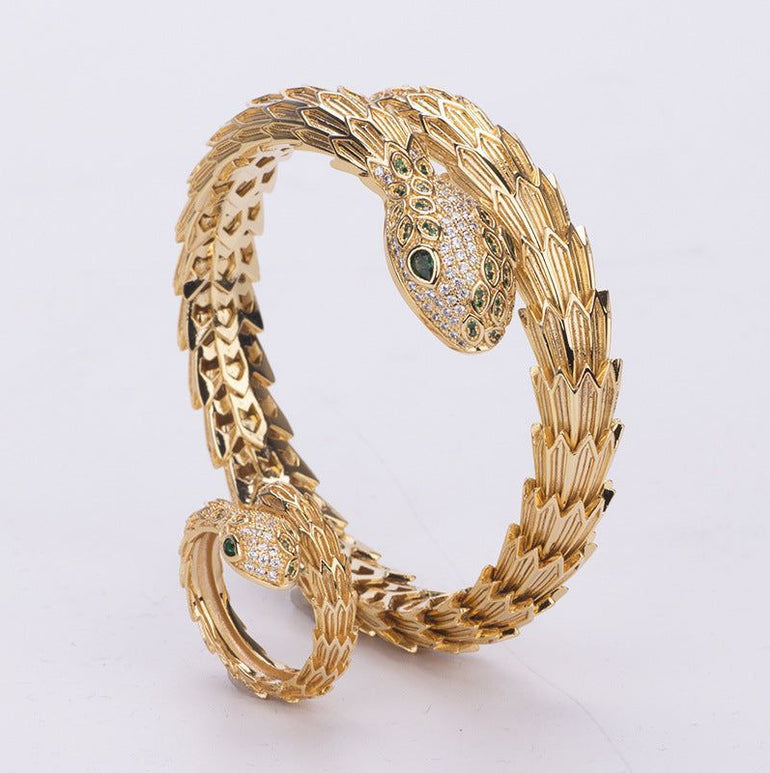 Gold Plated Inlaid Zircon Snake Bracelet - Jointcorp