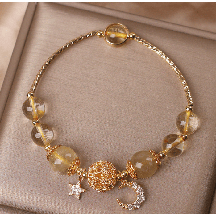 Natural Citrine Gold Gem Quartz Bracelet Women's Light Luxury Star Moon Crystal Accessories - Jointcorp