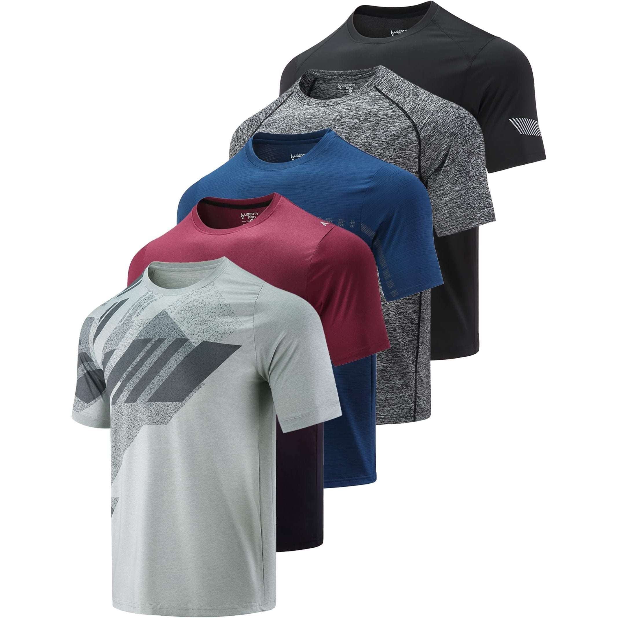 5 Pack Men’s Active Quick Dry Crew Neck T Shirts | Athletic Running Gym Workout Short Sleeve Tee Tops Bulk