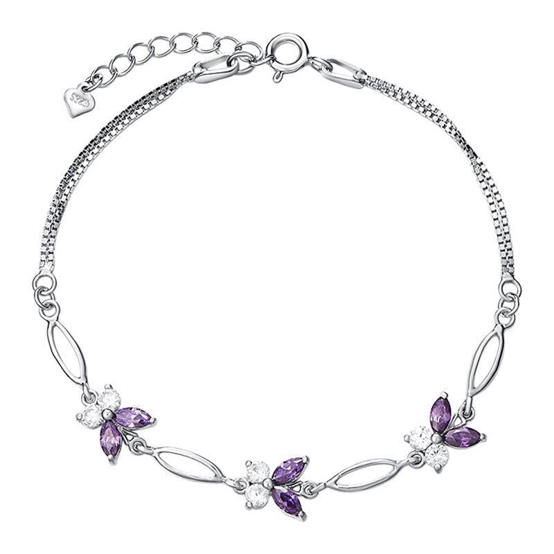 925 Sterling Silver Butterfly Amethyst Bracelet Fresh Butterfly Ornament - Jointcorp