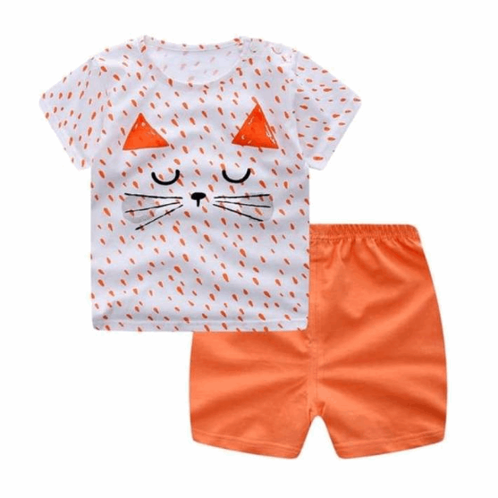 2021 new children's summer children's clothing short-sleeved suit cotton boy girls small children cartoon summer two-piece