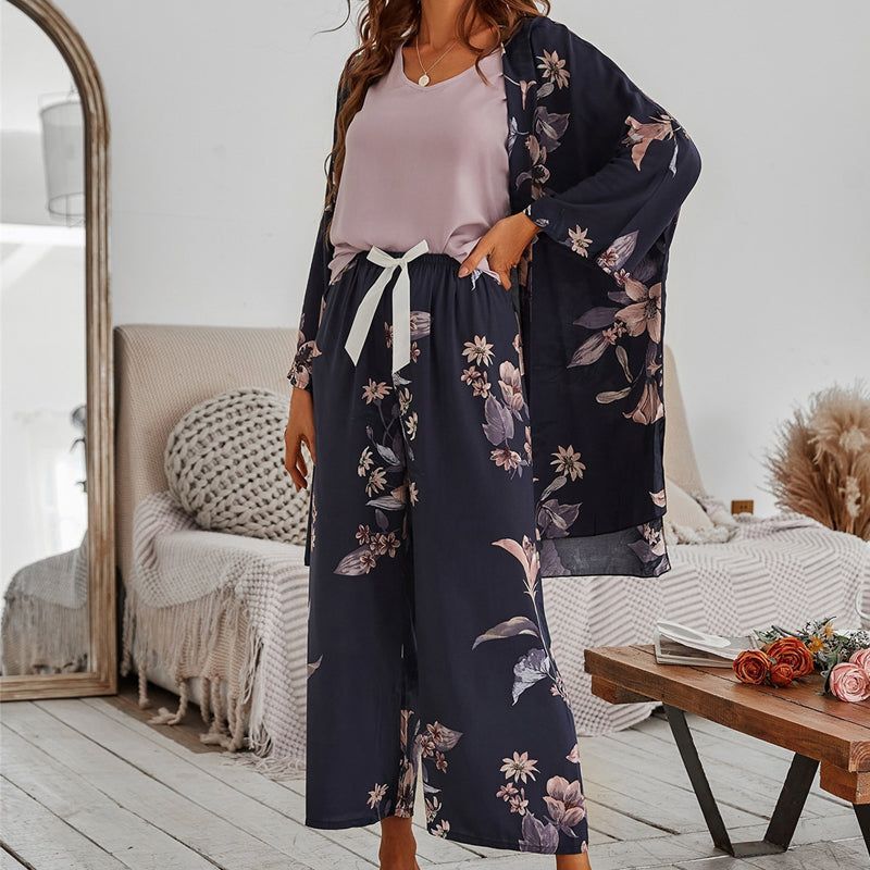 Women Pajamas Set Viscose Floral Printed Female Loose Sleepwear Nightwearar - Jointcorp