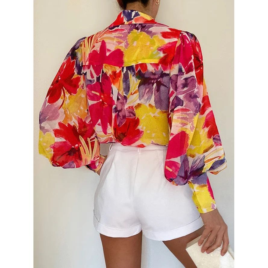 Women's Summer Printed Lantern Sleeve Fashion Shirt