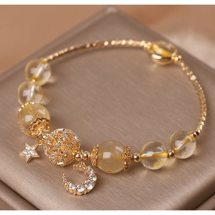 Natural Citrine Gold Gem Quartz Bracelet Women's Light Luxury Star Moon Crystal Accessories - Jointcorp