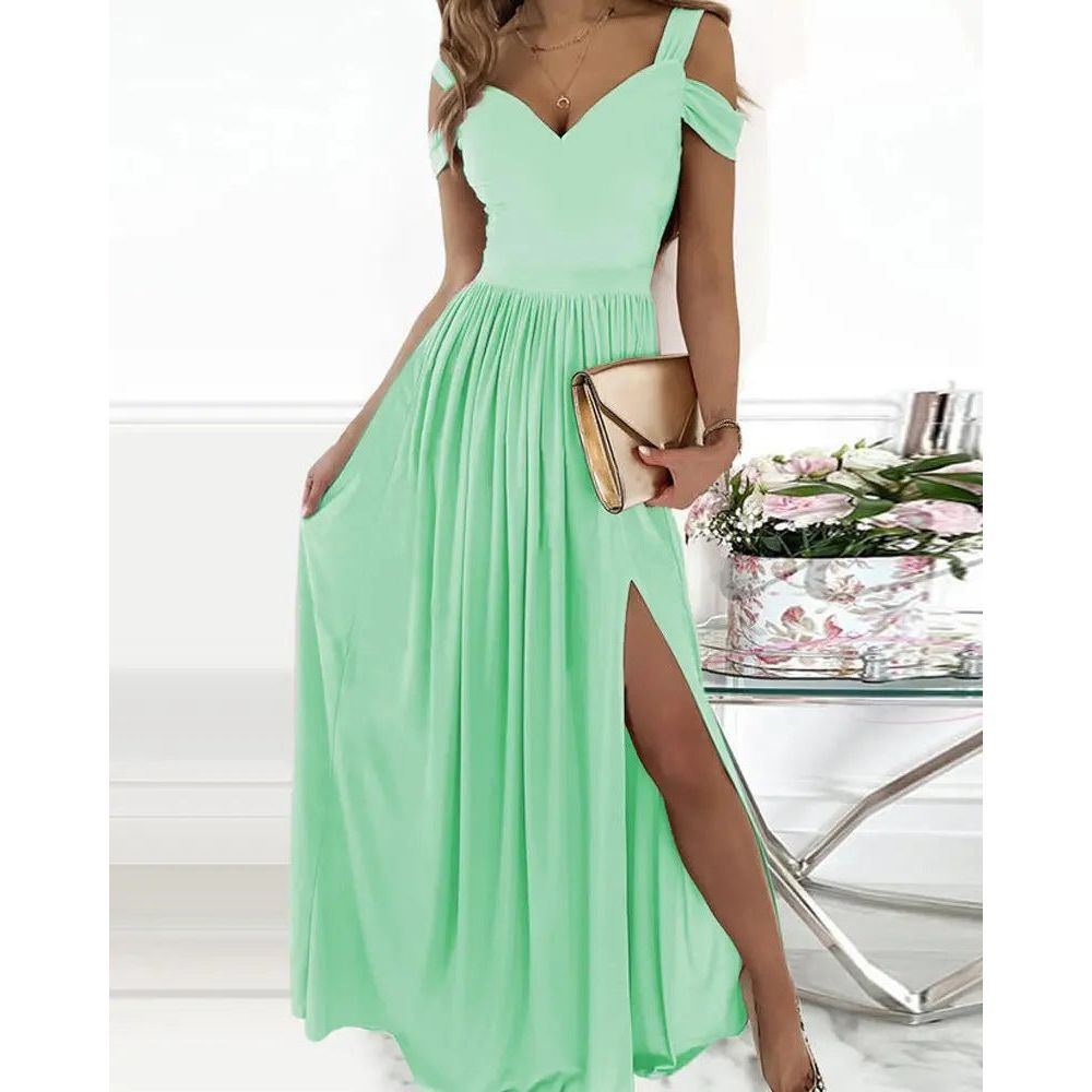 V-neck Boho Spaghetti Strap Dress Women Split Long Flowy Dresses For Party Beach - Jointcorp