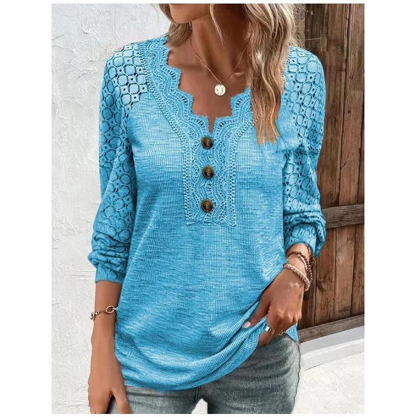 Women's Long Sleeve Shirt Leisure Pullover Slim Lace T-shirt