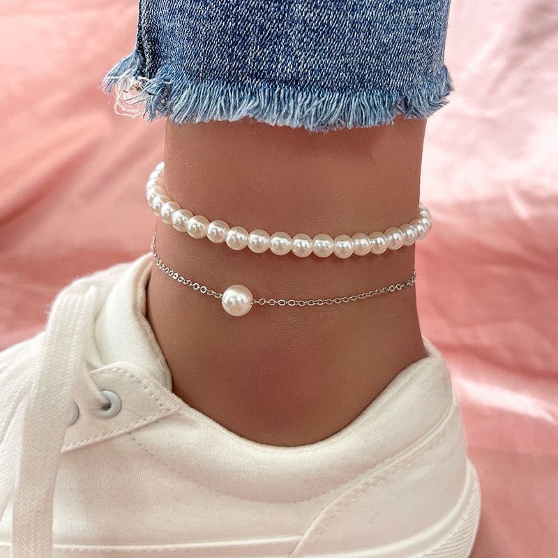 Stylish Simple And Versatile Double-layer Pearl Anklet - Jointcorp