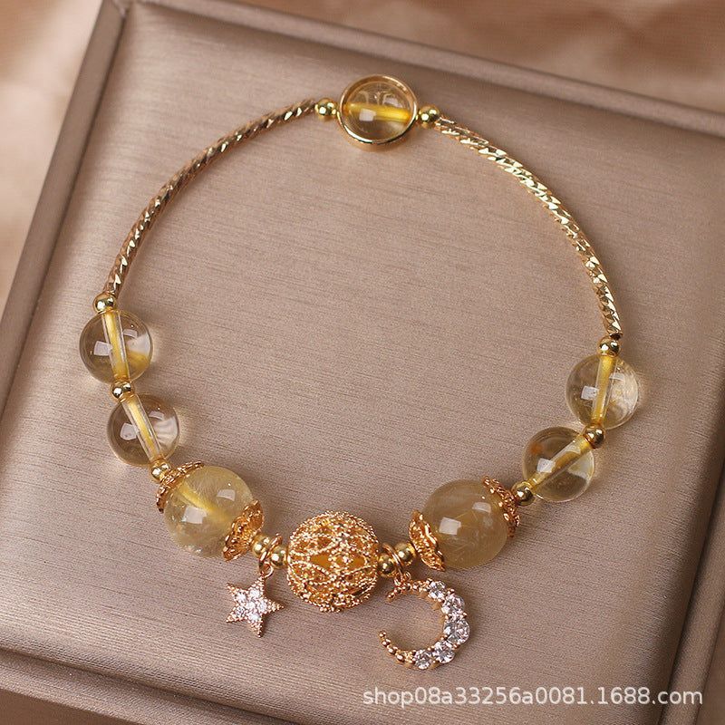 Natural Citrine Gold Gem Quartz Bracelet Women's Light Luxury Star Moon Crystal Accessories - Jointcorp