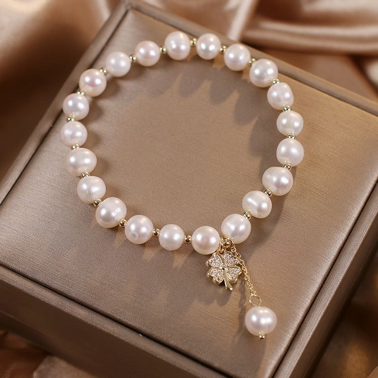 Natural Freshwater Pearl Bracelet Light Luxury Four-leaf Clover Simple Hand Jewelry - Jointcorp