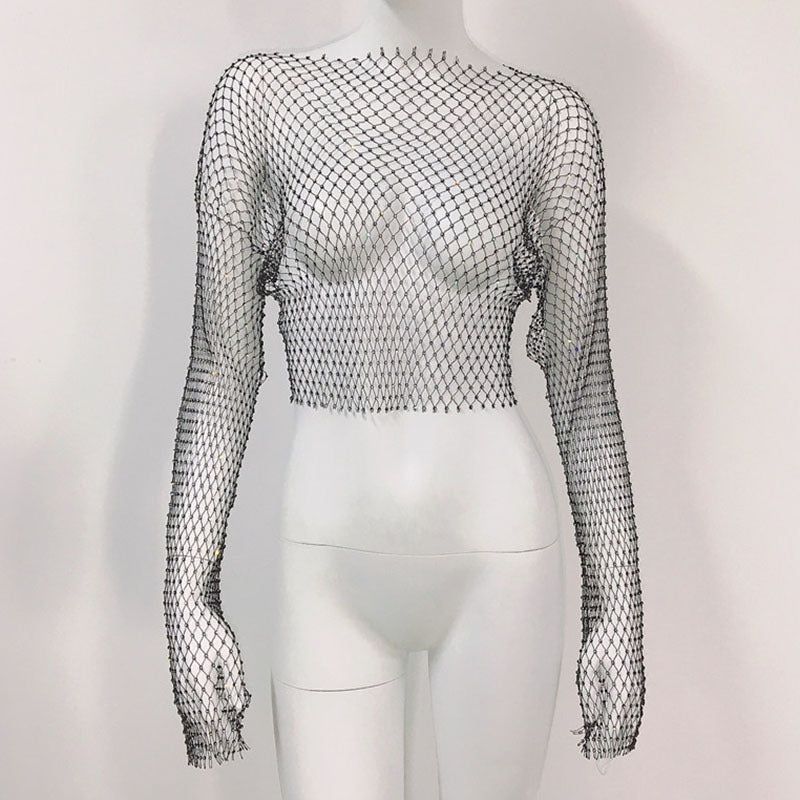 Women's Mesh Rhinestone Fishnet Top Fishnet - Jointcorp