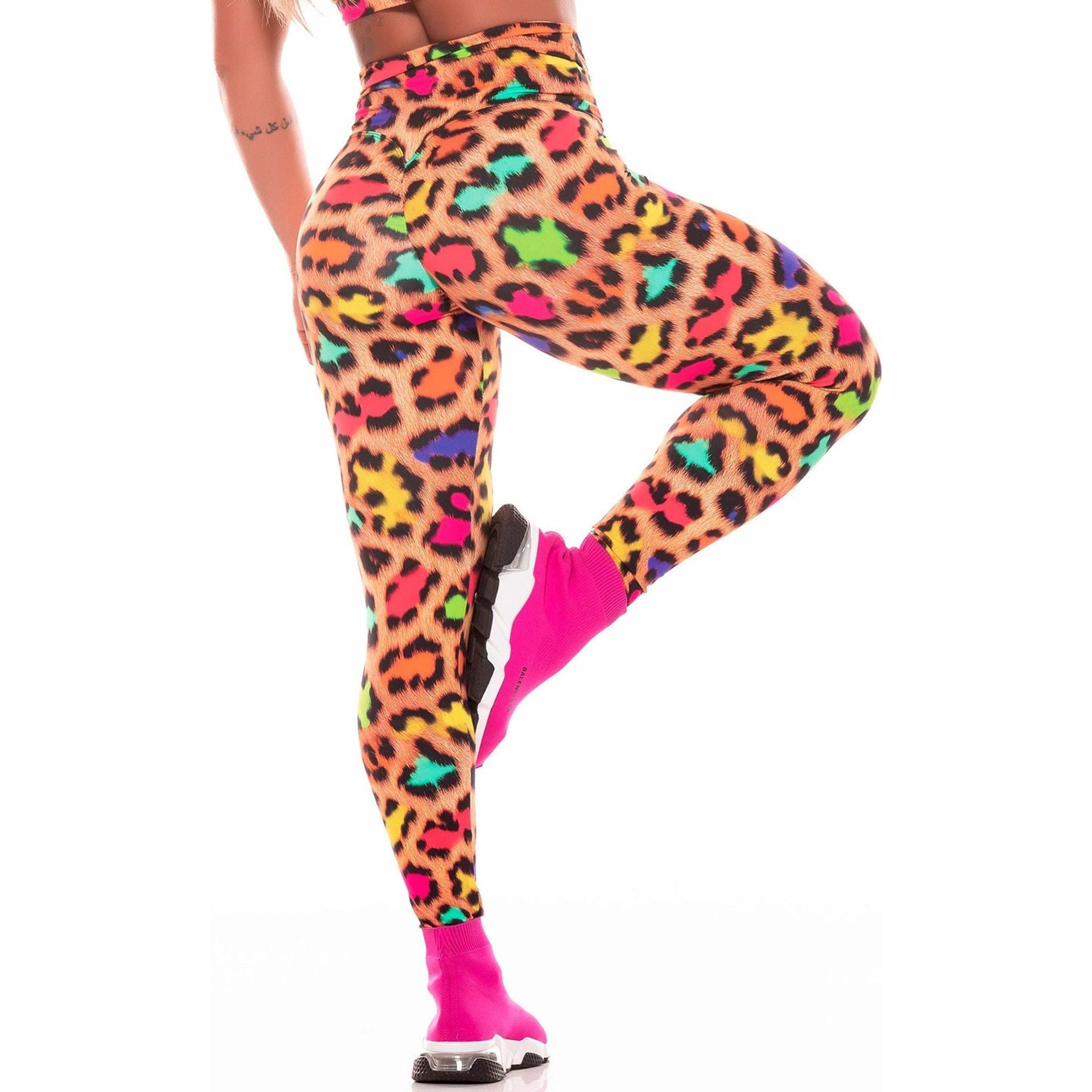 Colorful Leopard Print Moisture Wicking Yoga Pants Exercise Workout Pants Hip-showing Women Leggings - Jointcorp