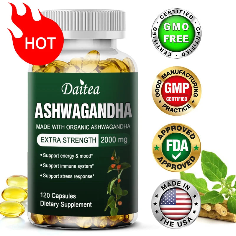 Daitea Organic Ashwagandha Extract Capsules 2000mg for Mood, Sleep, Energy Support - Antioxidant Supplement