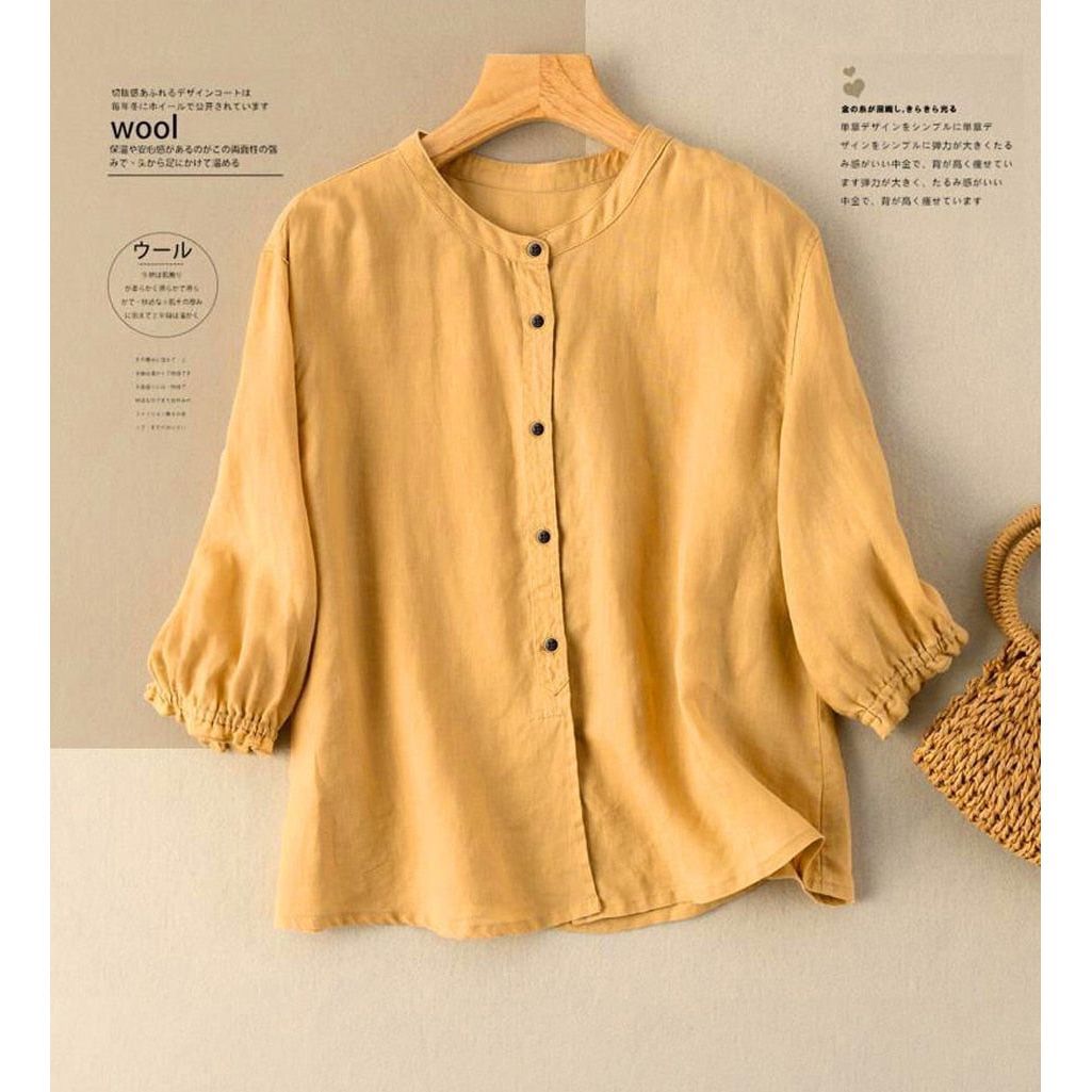 Linen Cotton Puff Sleeve Summer  Shirts Women Blouse  Ladies Loose Vintage Tops Half Sleeve Female Clothing Casual Plus size - Jointcorp