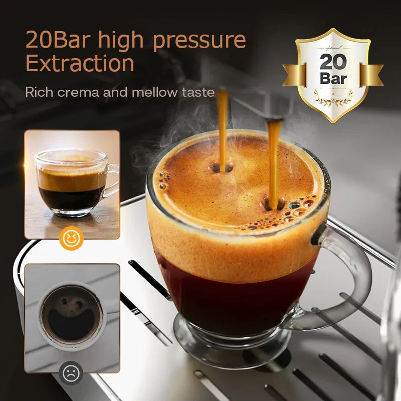 HiBREW 20Bar Espresso Coffee Machine Inox Case Semi Automatic Full Stainless Steel Coffee Espresso Maker, Cappuccino H10