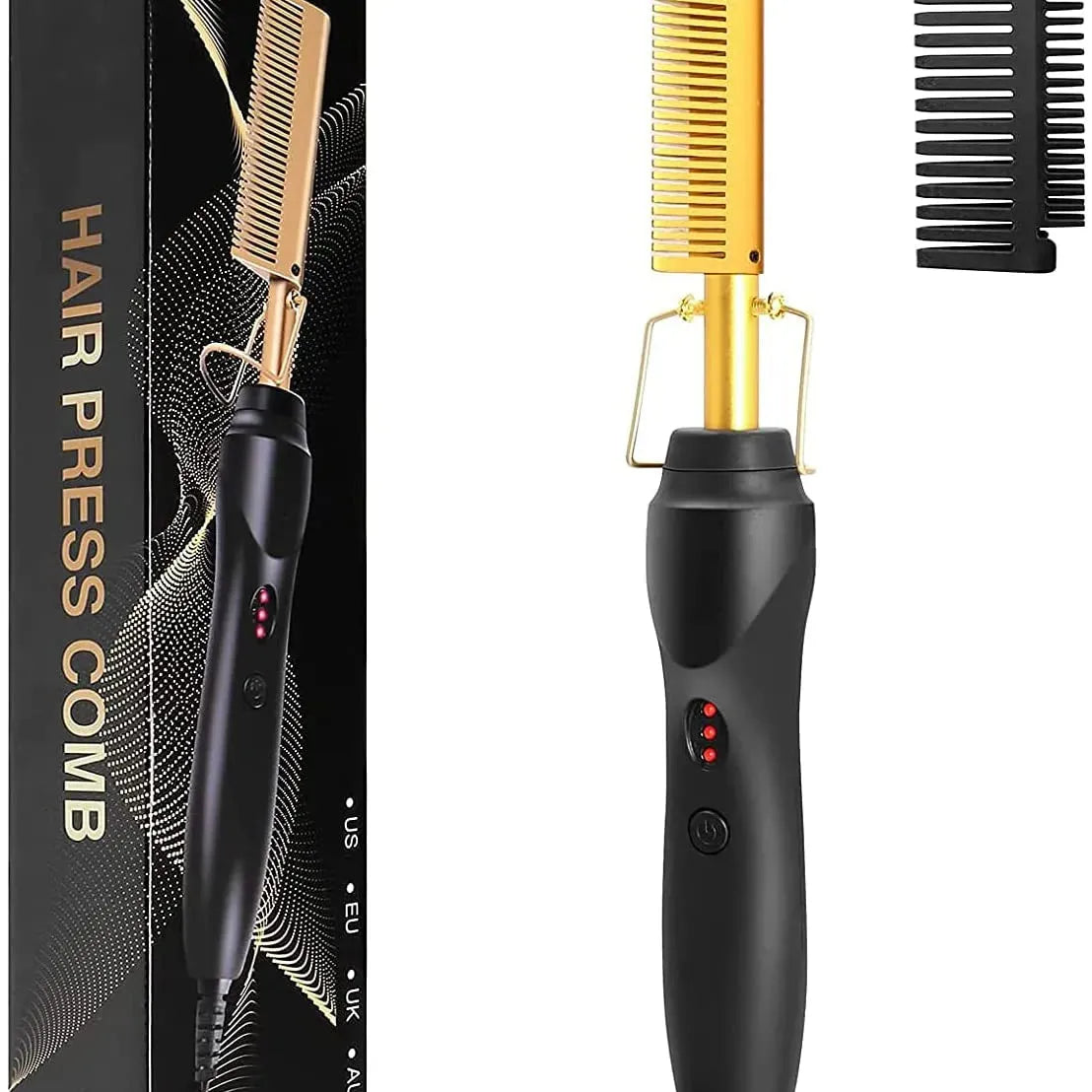 2 in1 Hot Comb Hair Straightener Electric Heating Comb Fast Heating Portable Travel Anti-Scald Beard Straightener Press Comb