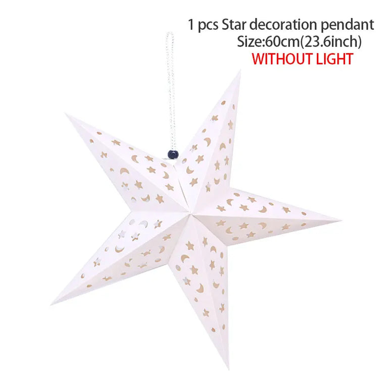 35/45/75cm Hollow Out Star Hanging Pendant Eid Mubarak Decorative Home Islam Muslim Light Paper Lantern Stars Lampshade Decor