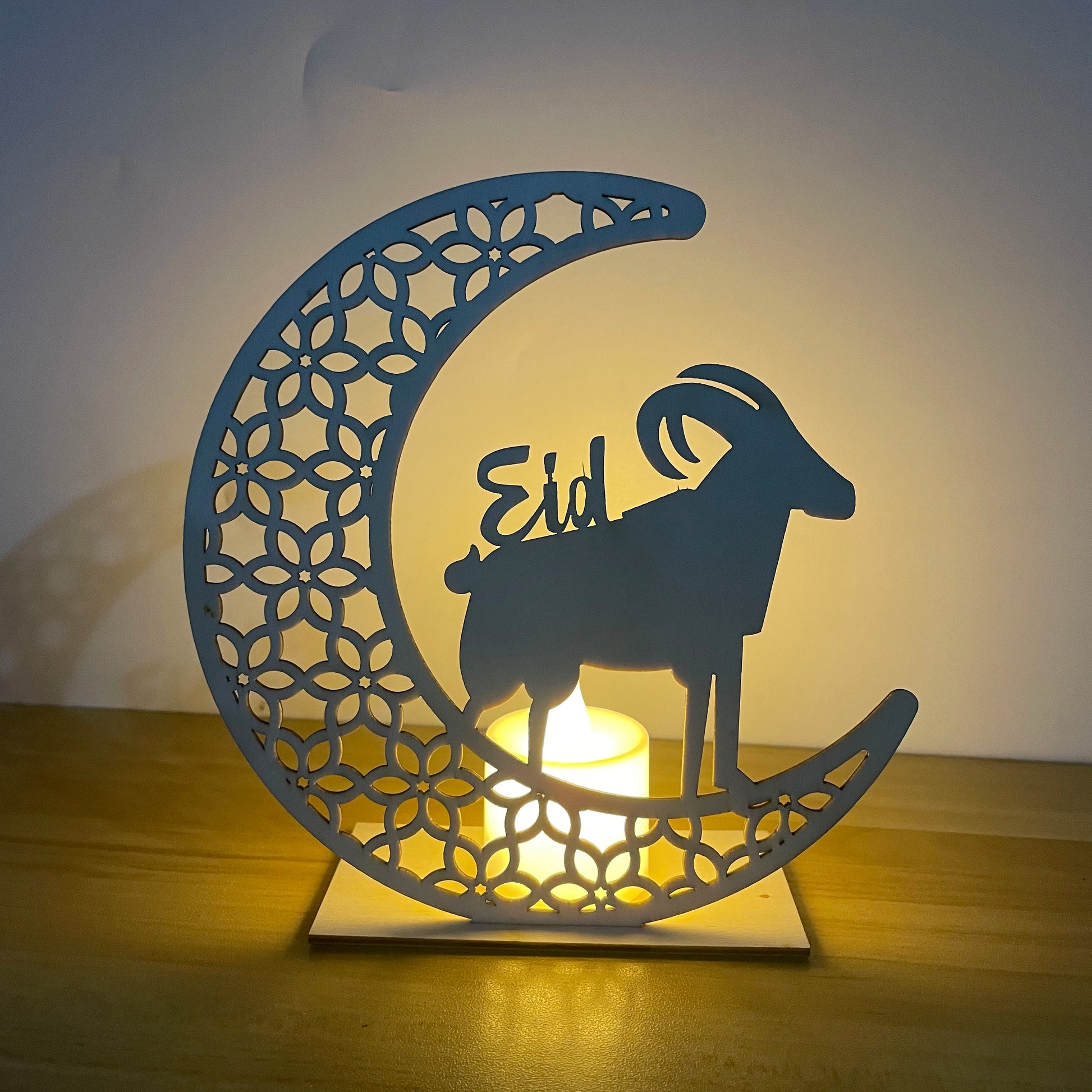 EID MUBARAK Star Moon Wooden Pendant LED Candles Stand table Ornaments Ramadan Kareem Home Decoration Islamic Muslim Party Decor