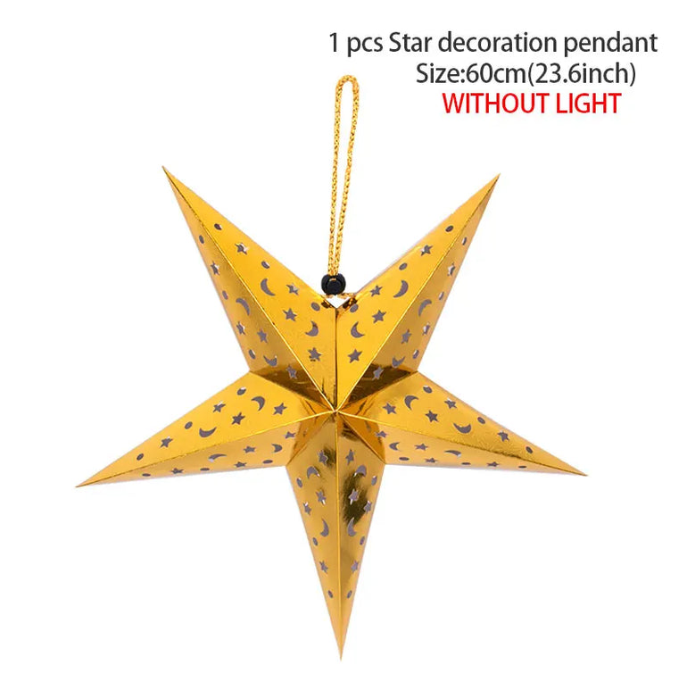 35/45/75cm Hollow Out Star Hanging Pendant Eid Mubarak Decorative Home Islam Muslim Light Paper Lantern Stars Lampshade Decor