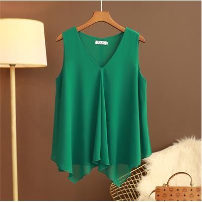 Women Chiffon Blouses Ladies Tops Loose Sleeveless V Neck Shirt Blusas Femininas Plus Size - Jointcorp