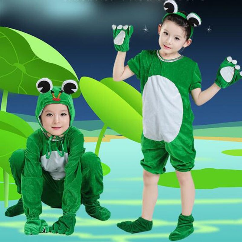 Unisex Children Stage Show Clothes Long / Short Sleeve Kids Carton Frog Cosplay Costumes Students Stage Play Performance Apparel