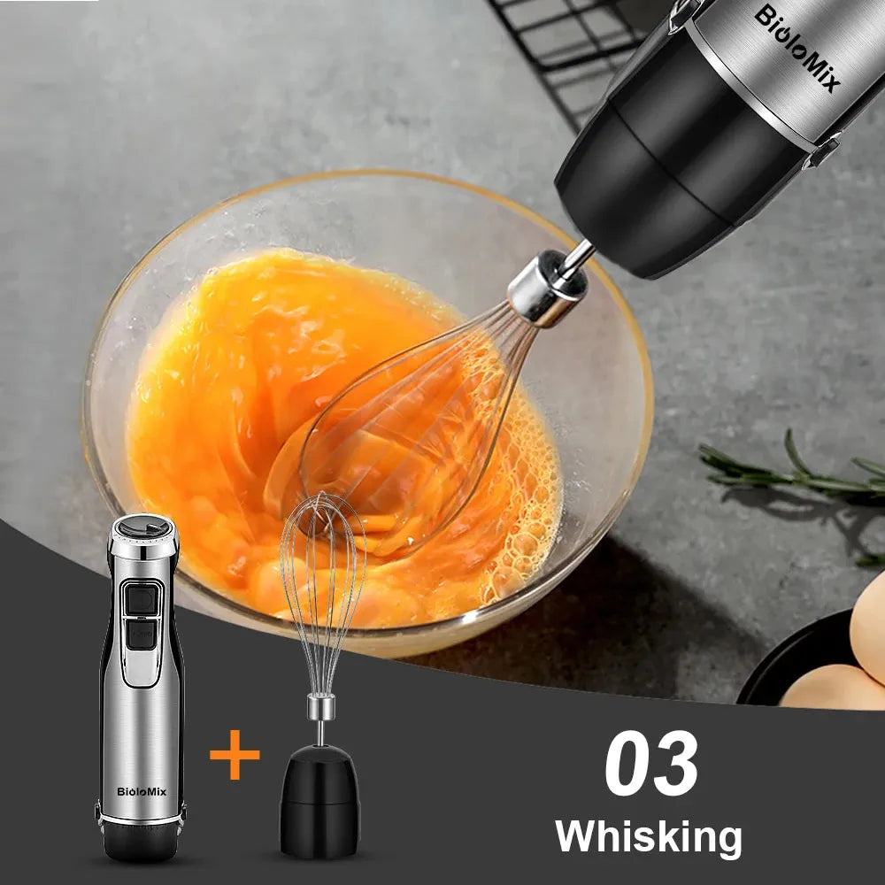BioloMix 4 in 1 High Power 1200W Immersion Hand Stick Blender Mixer Includes Chopper and Smoothie Cup Stainless Steel Ice Blades