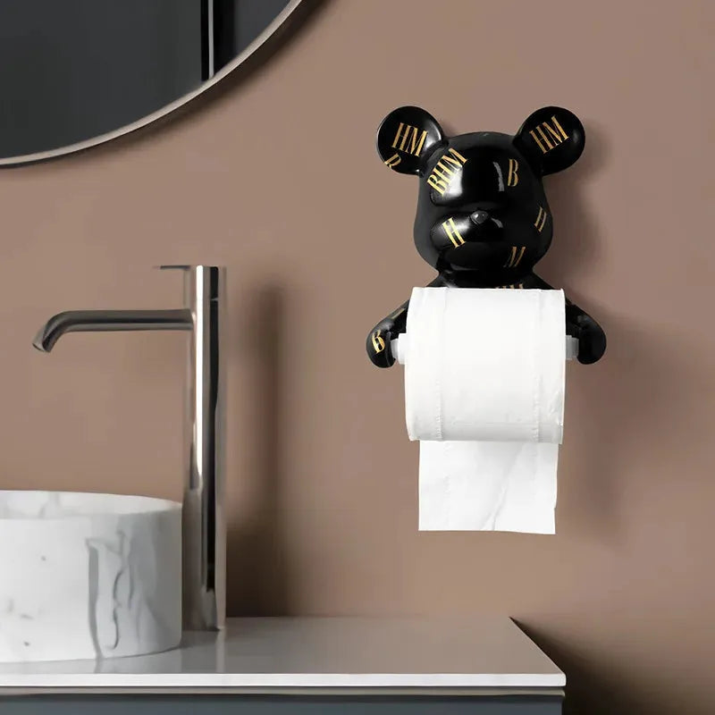 Creative Light Luxury Violent Bear Roll Paper Tube Kitchen Bathroom Wall Hanging Punch-Free Multifunctional Tissue Towel Rack