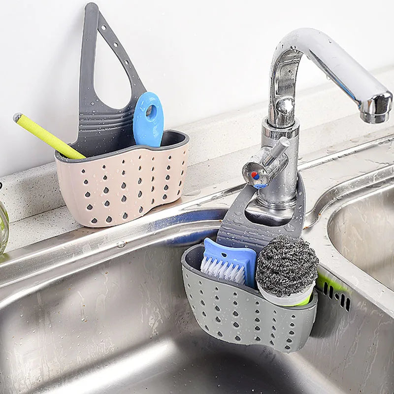 Kitchen Sink Holder Hanging Drain Basket Adjustable Soap Sponge Shelf Organizer Bathroom Faucet Holder Rack Kitchen Accessories