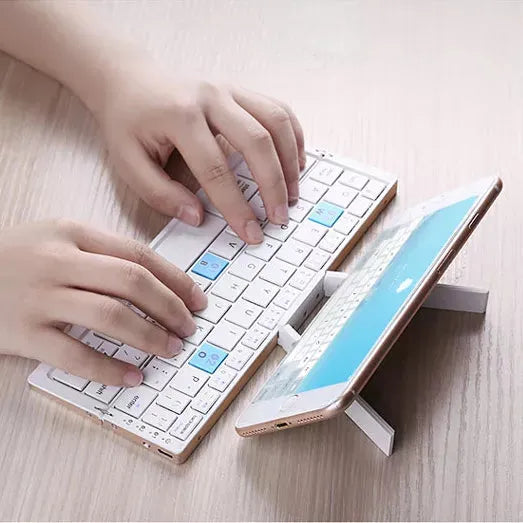 MINI FOLDING BLUETOOTH KEYBOARD WIRELESS KEYPAD SUPPORT3 DEVICES WITH STAND RECHARGEABLE FOLDABLE KEYBOARD FOR PHONE TABLET