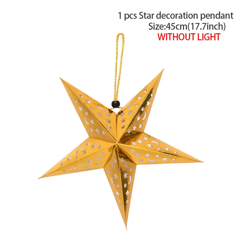 35/45/75cm Hollow Out Star Hanging Pendant Eid Mubarak Decorative Home Islam Muslim Light Paper Lantern Stars Lampshade Decor