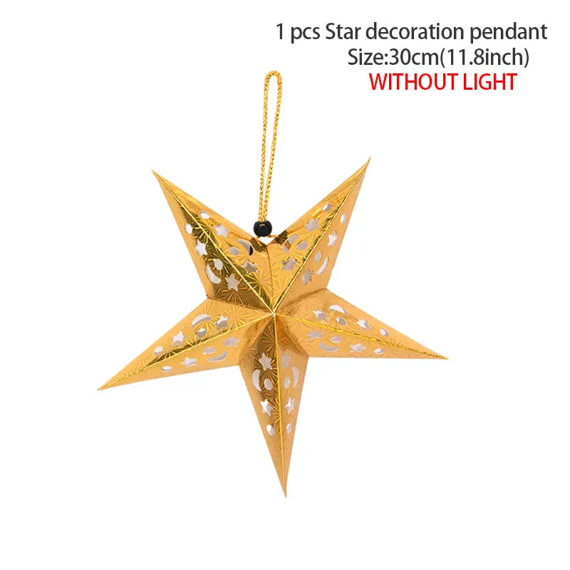 35/45/75cm Hollow Out Star Hanging Pendant Eid Mubarak Decorative Home Islam Muslim Light Paper Lantern Stars Lampshade Decor