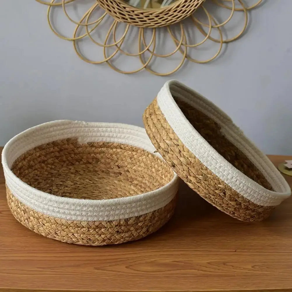 Round Storage Basket Useful Multi-Functional Sundries Fruit Holder Straw Woven Basket Universal Kitchen Storage Baskets Supplies