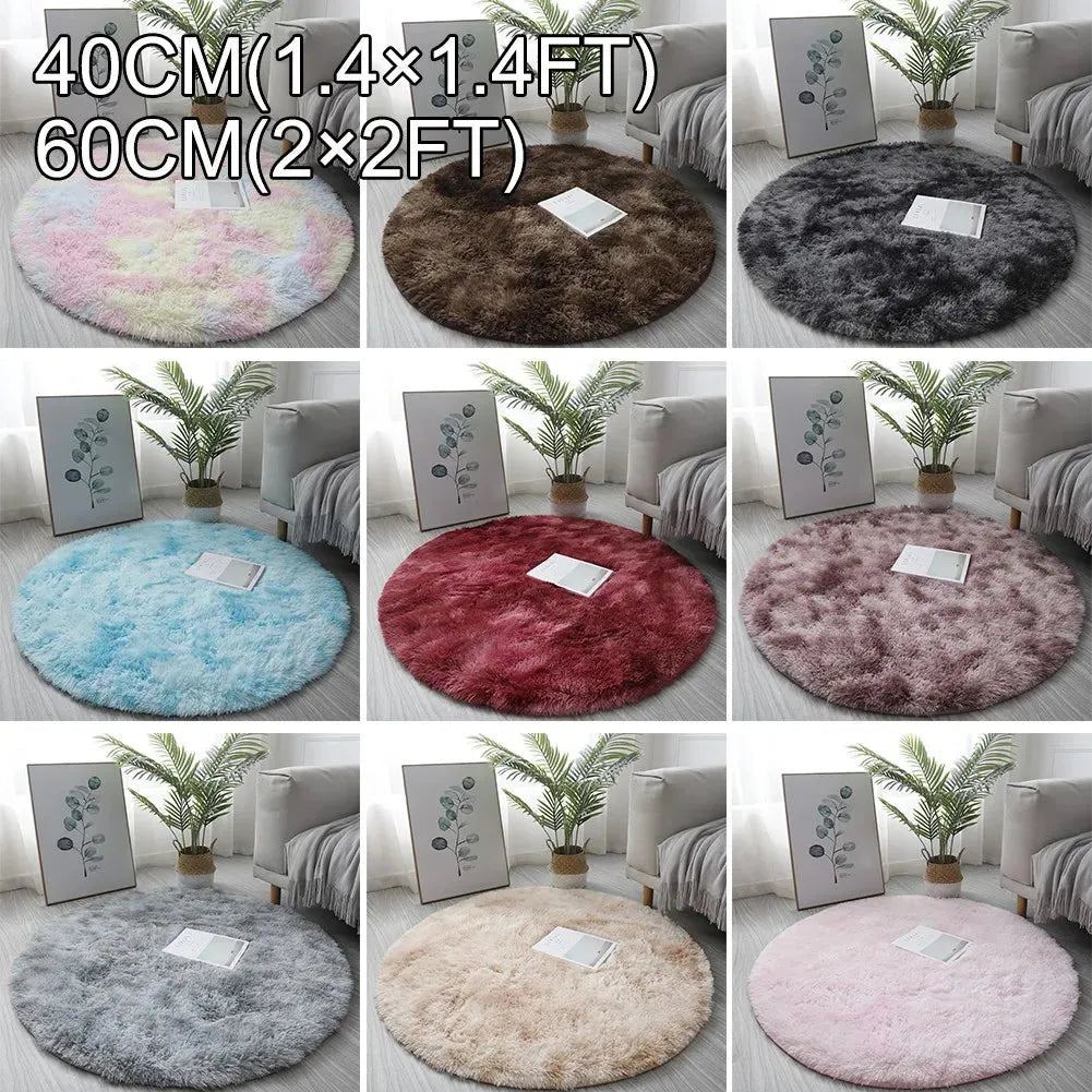 40/60/80cm Small Round Shaggy Rug Soft Anti-Skid Mat Living Room Bedroom Carpet Home Decor Winter Colorful Tie Dye Print Rugs