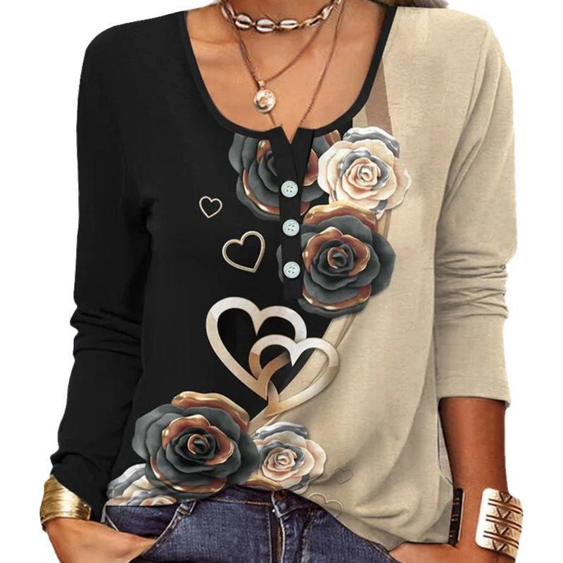 Women's Graceful And Fashionable Long Sleeve Zip Ethnic T-shirt