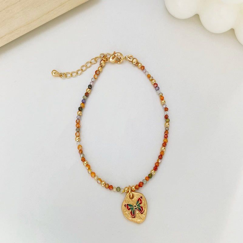 Women's Fashionable All-match Colorful Zircon Beaded Dripping Butterfly Necklace - Jointcorp