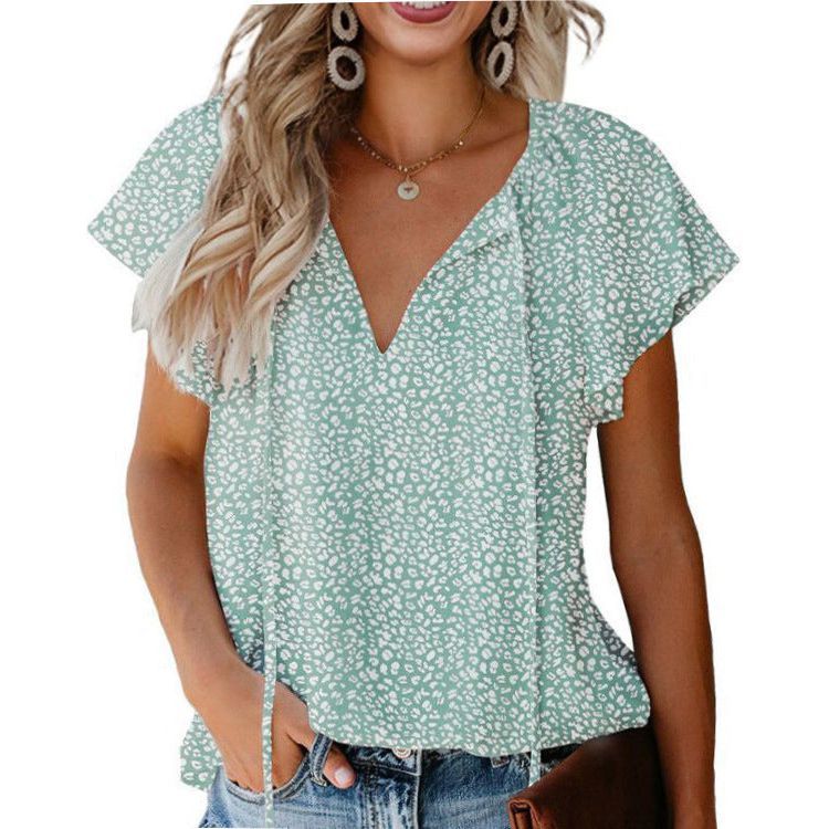 Floral Casual V-neck Chiffon Shirt Loose And Simple