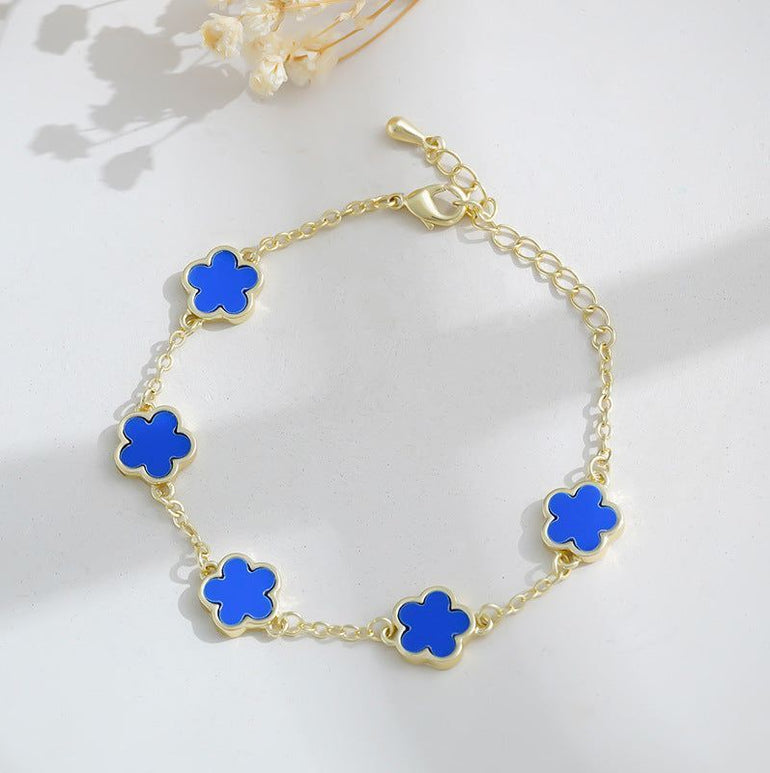 Real Gold Plated Five Petal Flower Bracelet For Women