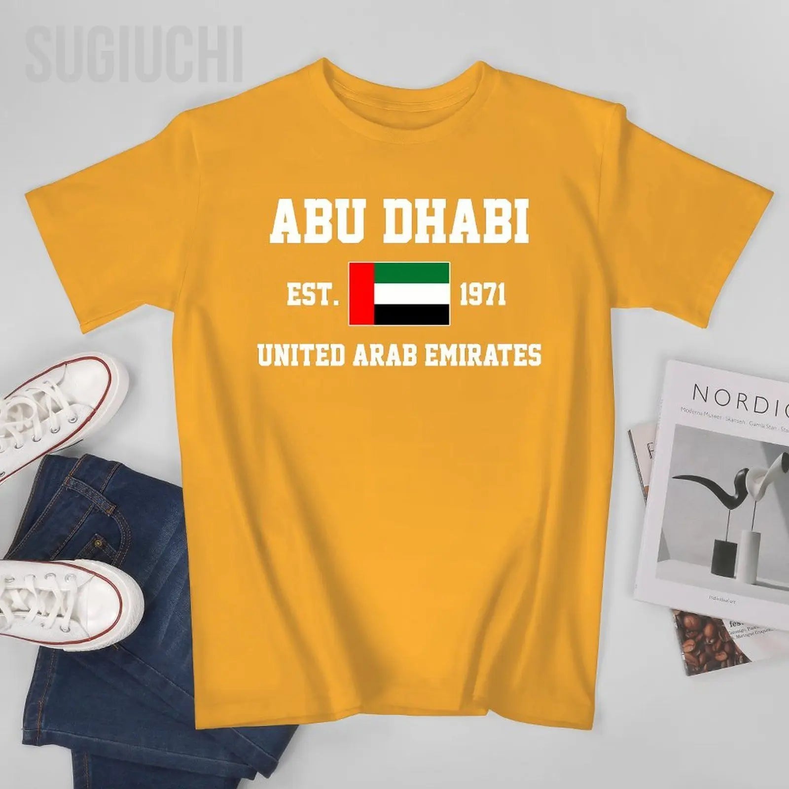 Patriotic Flag United Arab Emirates EST.1971 Abu Dhabi Men Tshirt Tees T-Shirt O-neck T Shirts Women Boys Clothing 100% Cotton