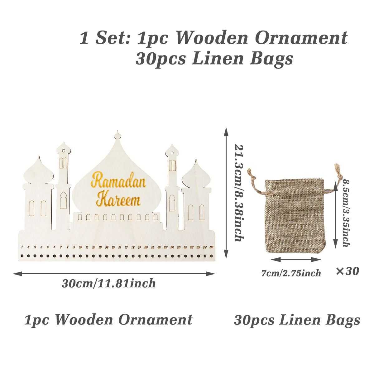 Ramadan Calendar Ornament With Bags Ramadan Kareem Decoration for Home 2025 Eid Mubarak Islamic Muslim Party Supplies Wall Decor